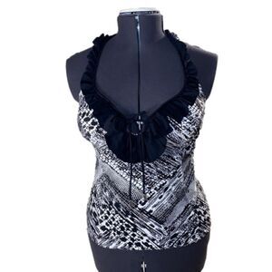 NYGARD Women’s  Black & White Tankini Top Built in Bra (Size Medium) NWT